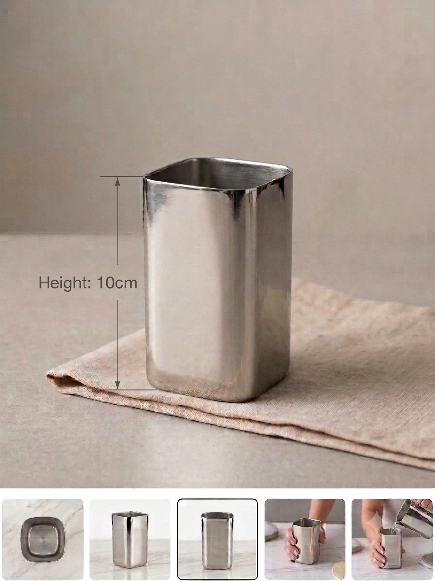 Amarpali Glass | Square Metal Drinking Tumbler for Home, Kitchen & Office