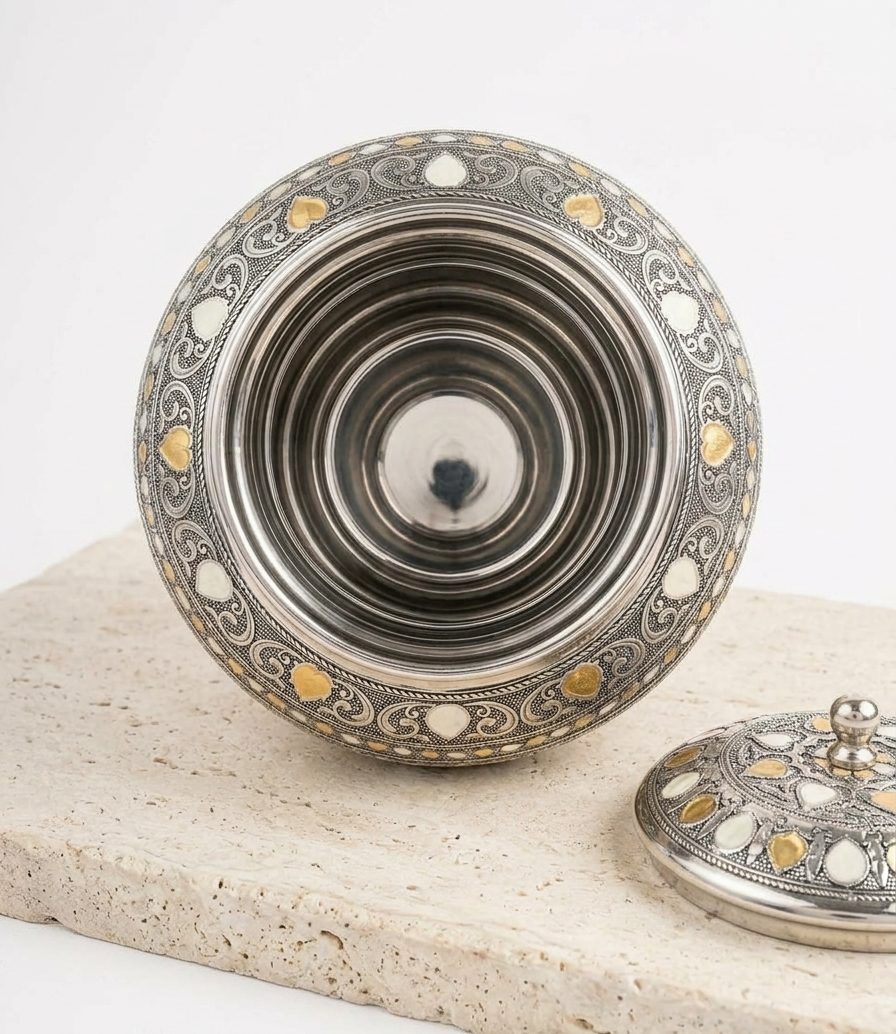 Antique Finish Steel Water Pot with Lid | Decorative Matka & Flower Vase | Handcrafted Gift for Home