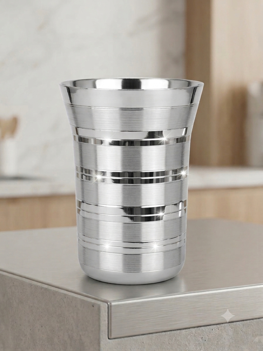 Rich Glass Stainless Steel Striped Tumbler – Mirror & Brushed Finish Drinking Cup