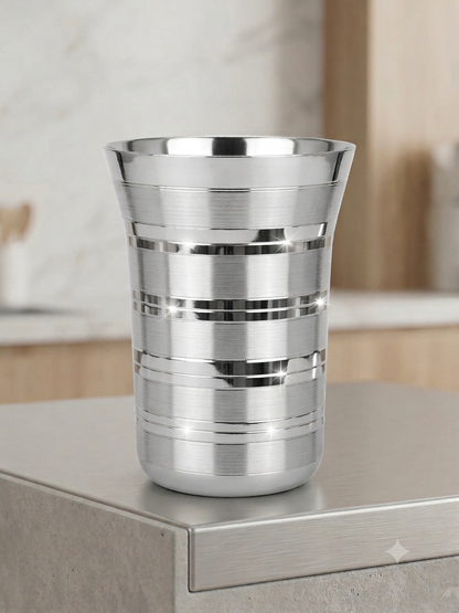 Rich Glass Stainless Steel Striped Tumbler – Mirror & Brushed Finish Drinking Cup