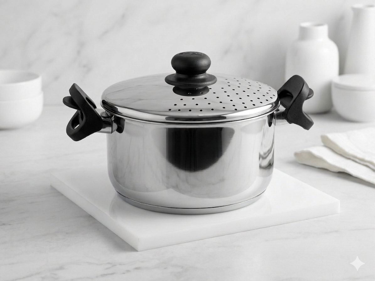Sonu Stainless Steel Idli Steamer Pot | Glass Lid + Strainer Lid | 4 Plates | Mirror Finish | Gas & Induction Compatible