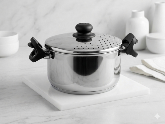 Sonu Stainless Steel Idli Steamer Pot | Glass Lid + Strainer Lid | 4 Plates | Mirror Finish | Gas & Induction Compatible