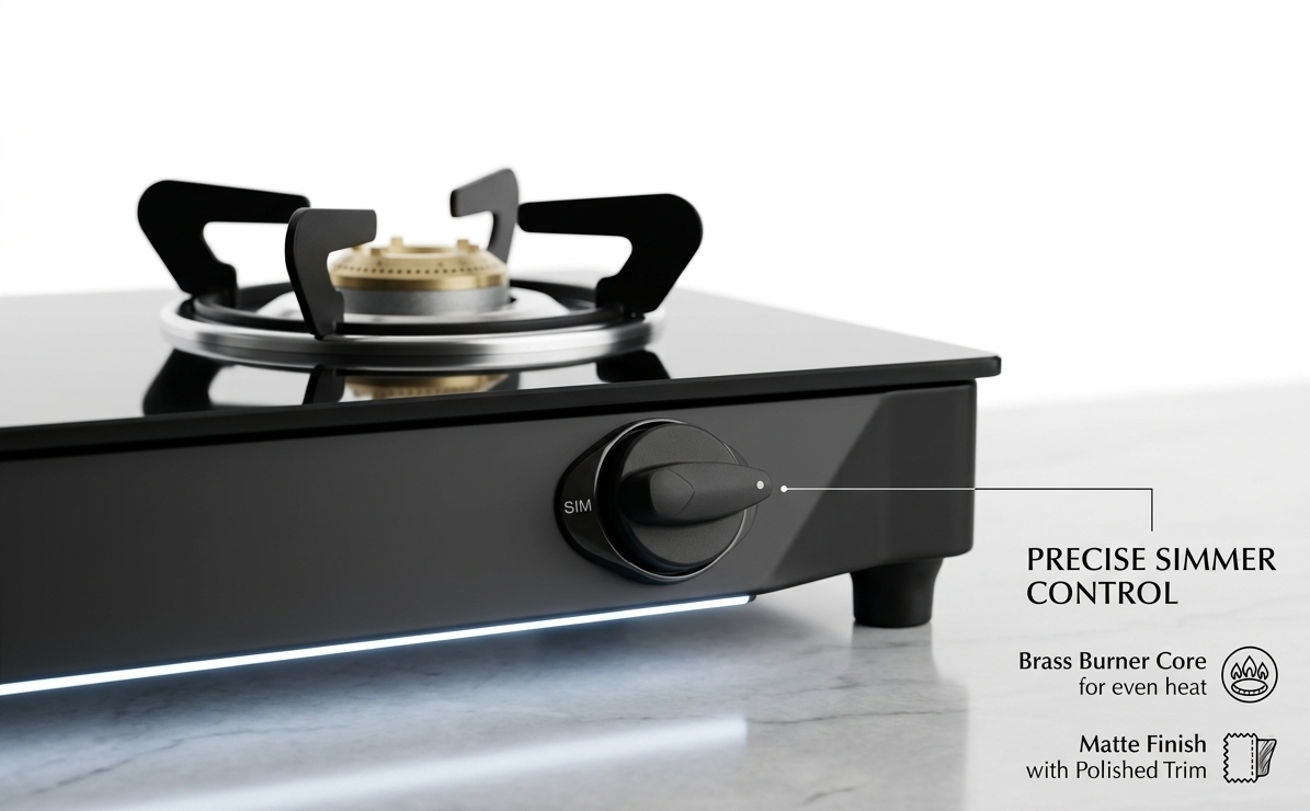 Eleenova 2 Burner Gas Stove with Black Toughened Glass Cooktop