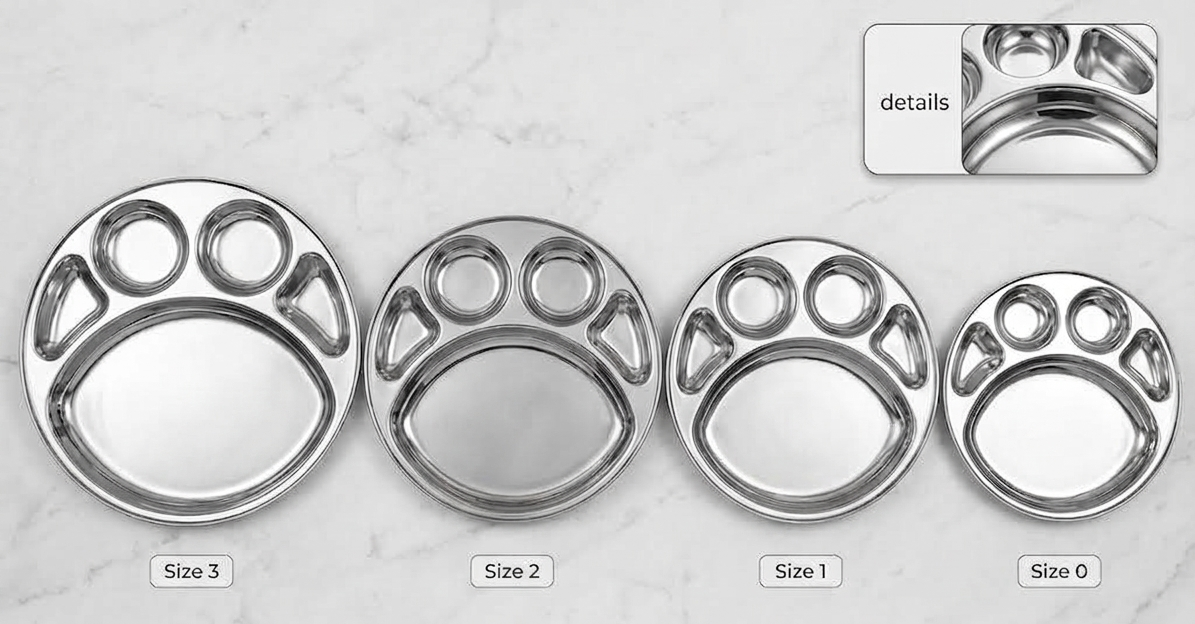 5-in-1 Stainless Steel Compartment Thali Set, 4 Sizes Available