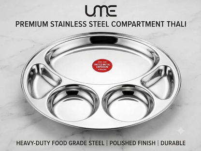 5-in-1 Stainless Steel Compartment Thali Set, 4 Sizes Available