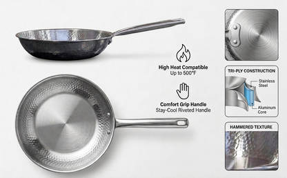Shri & Sam Premium Triply Hammered Cookware Set – Kadai, Saucepan & Frypan