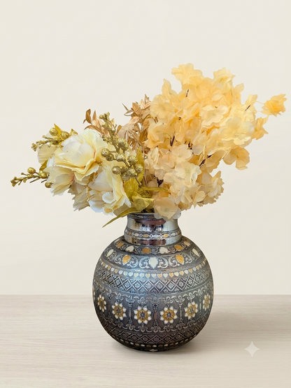 Antique Finish Steel Water Pot with Lid | Decorative Matka & Flower Vase | Handcrafted Gift for Home