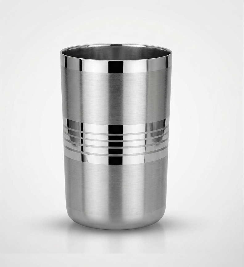 Premium XL Stainless Steel Drinking Glass – Mirror Polish with Ring Band Design | Heavy Duty Tumbler
