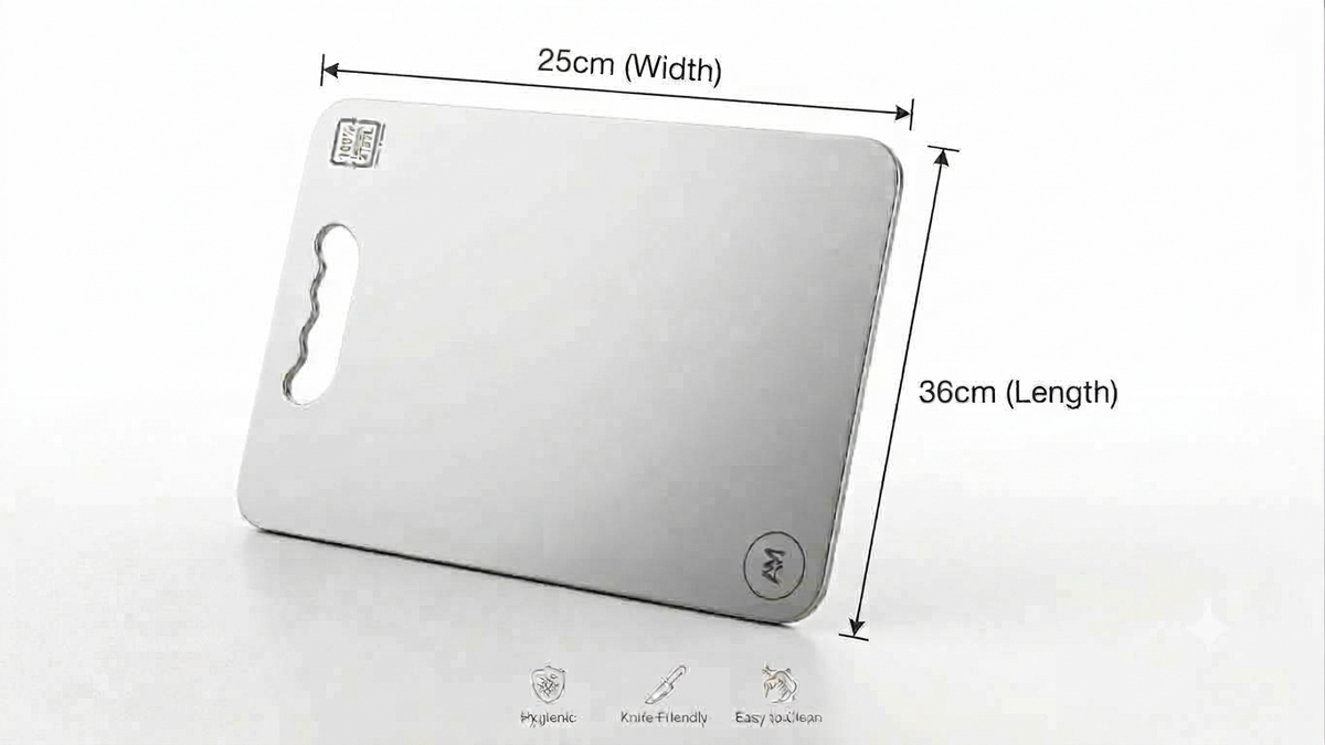 Stainless Steel Chopping Board for Kitchen – 304 Food Grade, Double-Sided, Anti-Bacterial Cutting Board with Handle (Small, Medium & Large)