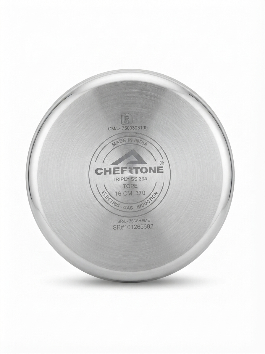 ChefTone Triply Tope | Premium Steel Cooking Vessel | Even Heat Distribution | Indian Cookware