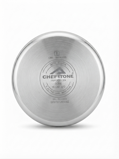 ChefTone Triply Tope | Premium Steel Cooking Vessel | Even Heat Distribution | Indian Cookware