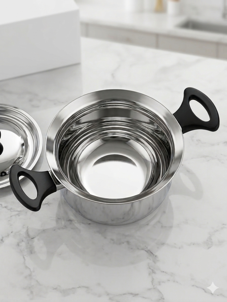 Stainless Steel Rice Steamer with Safety Lock Clip, Strainer Lid & Riveted Handle