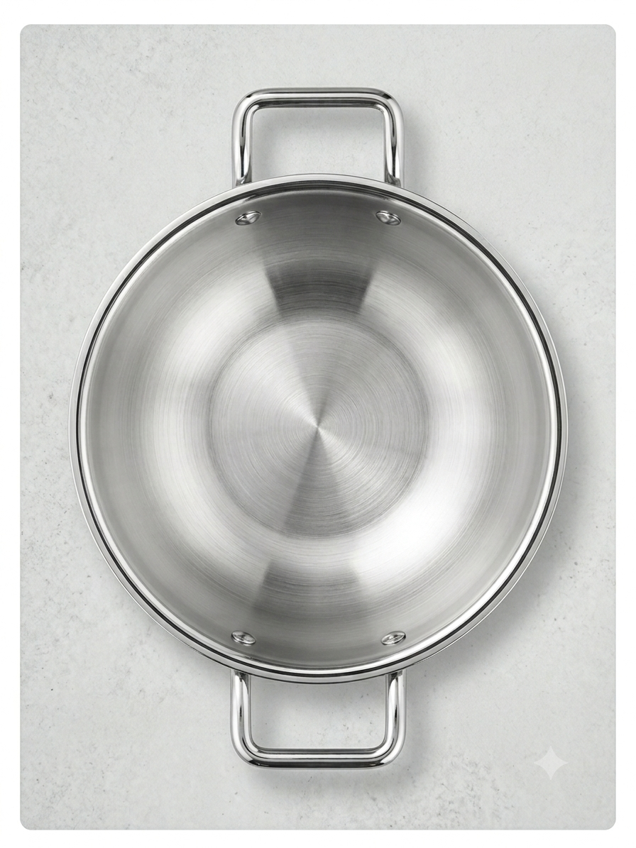 Cheftone Triply Stainless Steel Deep Kadai | Induction & Gas Compatible | No Coating