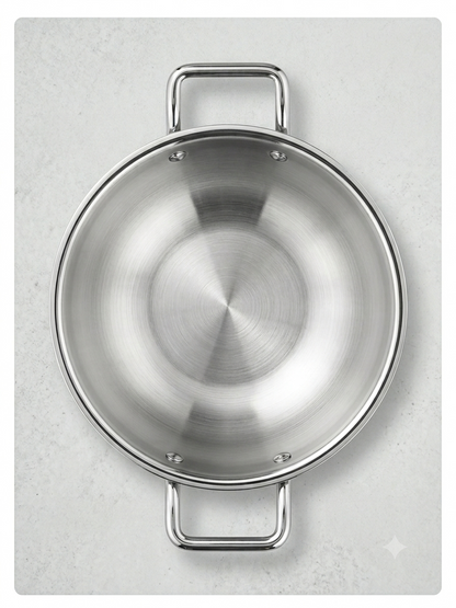 Cheftone Triply Stainless Steel Deep Kadai | Induction & Gas Compatible | No Coating