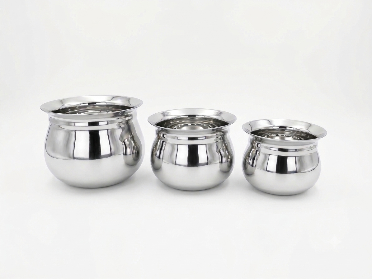 Madrasi Handi – Stainless Steel Cooking Pot for Rice, Dal, Sambar & Pongal (Without Lid)
