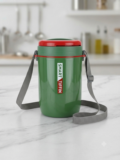 Smart Insulated Tiffin Carrier with 4 Stainless Steel Containers | Hot Lunch Box with Shoulder Strap | Leak-Proof, Office & School