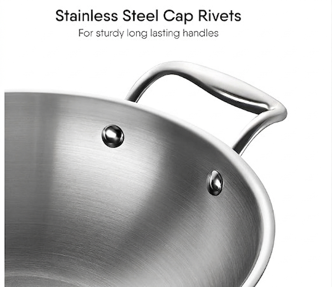 Cheftone Triply Stainless Steel Deep Kadai | Induction & Gas Compatible | No Coating