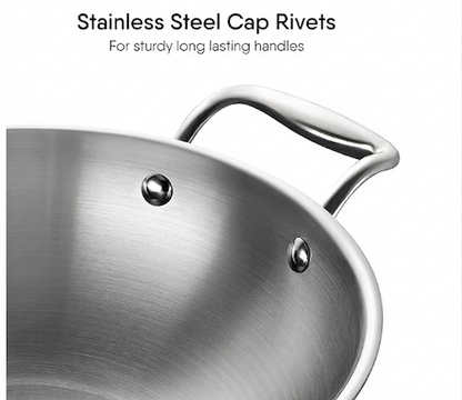 Cheftone Triply Stainless Steel Deep Kadai | Induction & Gas Compatible | No Coating