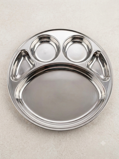5-in-1 Stainless Steel Compartment Thali Set, 4 Sizes Available