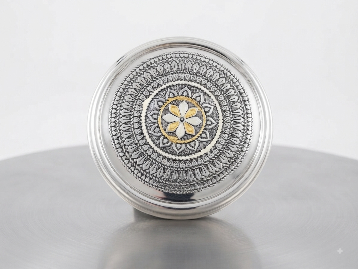 "Antique Nova Puri Box - Traditional Indian Food Storage Container | Vintage Stainless Steel"