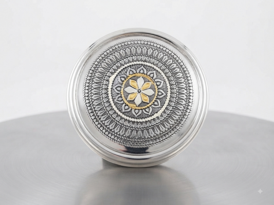 "Antique Nova Puri Box - Traditional Indian Food Storage Container | Vintage Stainless Steel"
