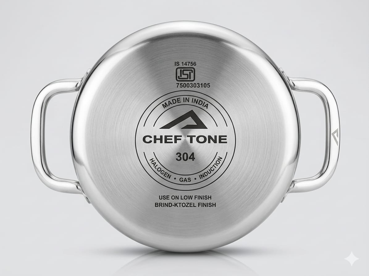 ChefTone Triply Stainless Steel Casserole with Lid — Induction & Gas Compatible Cookware for Indian Kitchens
