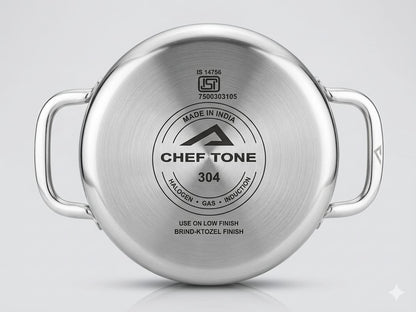 ChefTone Triply Stainless Steel Casserole with Lid — Induction & Gas Compatible Cookware for Indian Kitchens