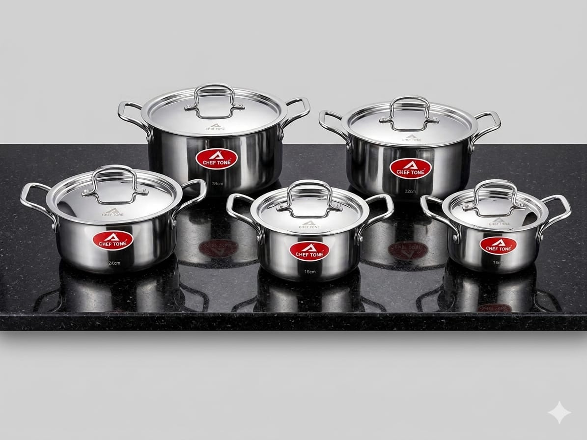ChefTone Triply Stainless Steel Casserole with Lid — Induction & Gas Compatible Cookware for Indian Kitchens
