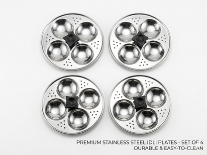 Sonu Stainless Steel Idli Steamer Pot | Glass Lid + Strainer Lid | 4 Plates | Mirror Finish | Gas & Induction Compatible