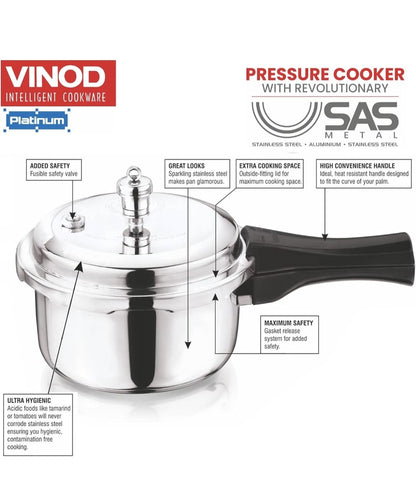 Vinod SS Platinum Triply Pressure Cooker | Induction Compatible | Stainless Steel | Tri-ply