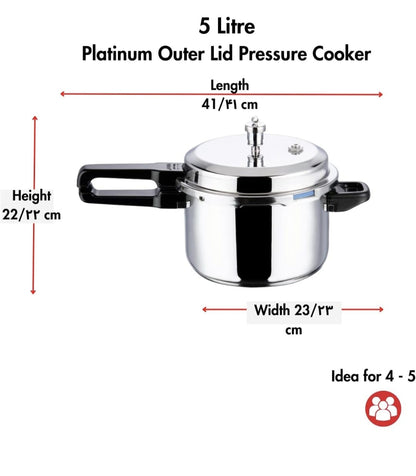 Vinod SS Platinum Triply Pressure Cooker | Induction Compatible | Stainless Steel | Tri-ply
