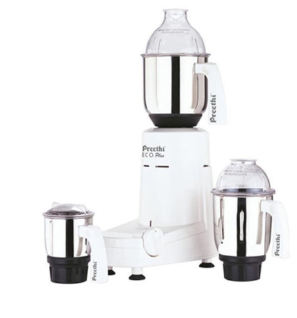 Preethi Eco Plus MG-138 110V, 550 Watt Mixer Grinder With 3 Jars (0.4L, 1L & 1.5L)- Only Use In USA & Canada, White
