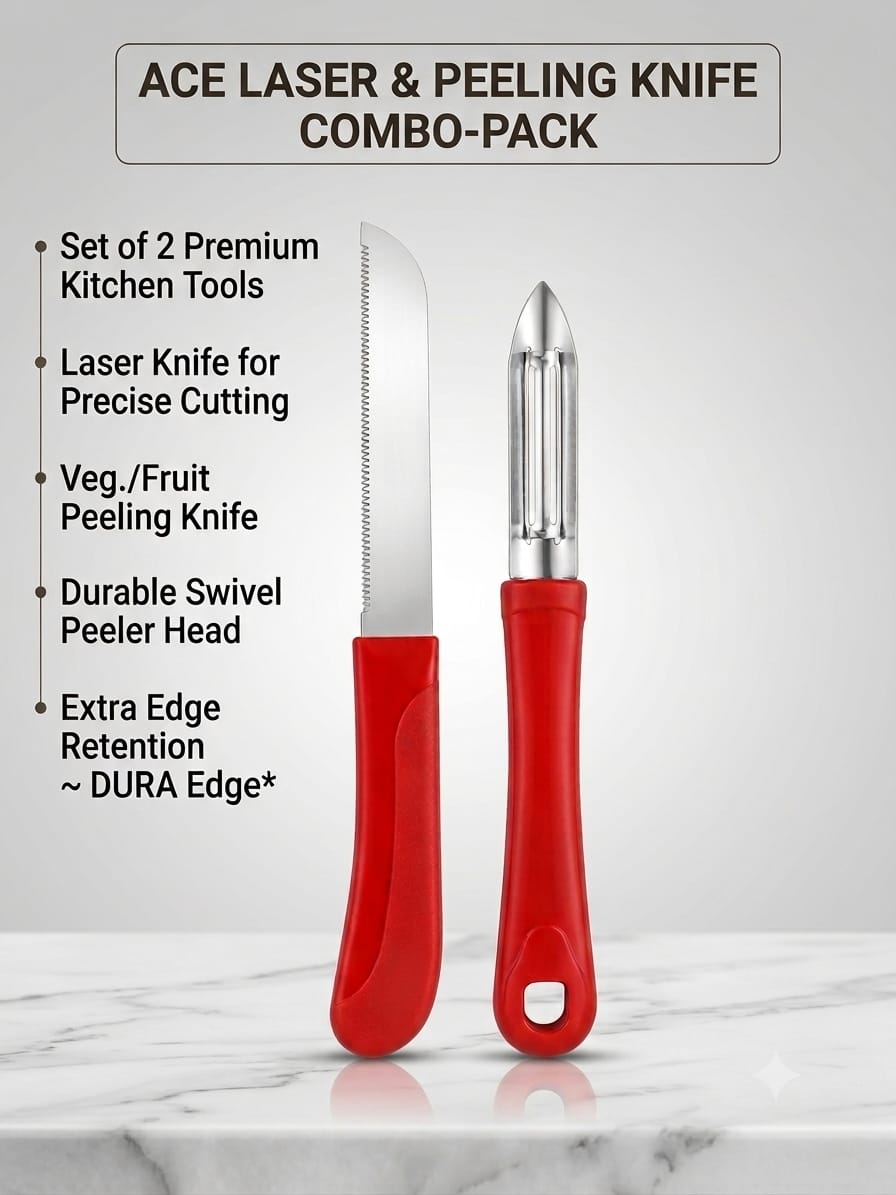 Ace Dura Stainless Steel Kitchen Knife & Vegetable Peeler Combo – 4 Colours available