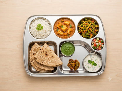 Stainless Steel Square Compartment Plate – 6 Section Mess Tray / Thali for Dining, Lunch & Bhojan