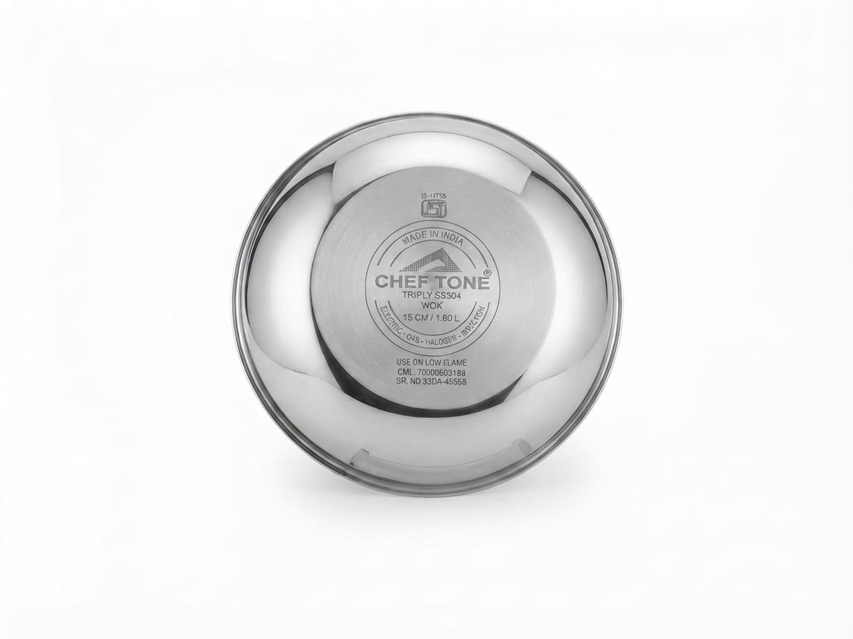 ChefTone Triply Wok | Even Heat Distribution | Stainless Steel | Induction Compatible