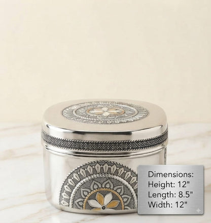 Antique Square Snacks Box | Storage Tin for Cookies, Namkeen & Dry Goods