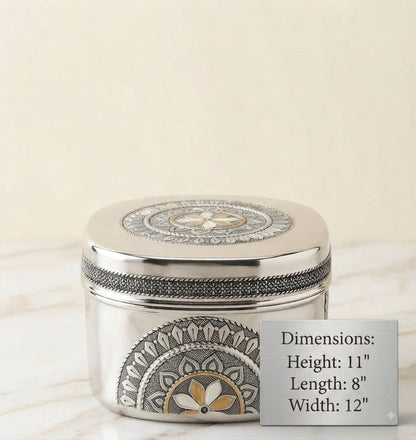 Antique Square Snacks Box | Storage Tin for Cookies, Namkeen & Dry Goods