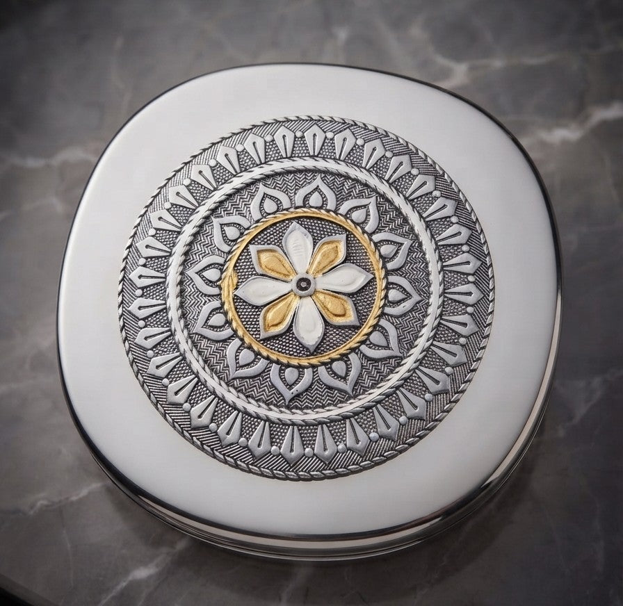 Antique Square Snacks Box | Storage Tin for Cookies, Namkeen & Dry Goods