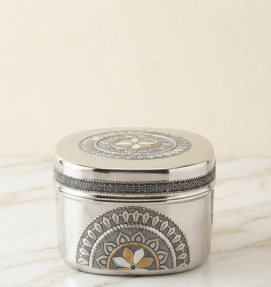 Antique Square Snacks Box | Storage Tin for Cookies, Namkeen & Dry Goods