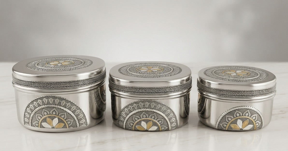 Antique Square Snacks Box | Storage Tin for Cookies, Namkeen & Dry Goods