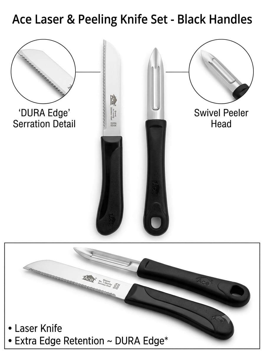 Ace Dura Stainless Steel Kitchen Knife & Vegetable Peeler Combo – 4 Colours available