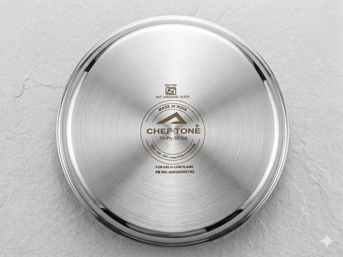 Cheftone Lagadi Triply Kadai | Stainless Steel Triply Cookware