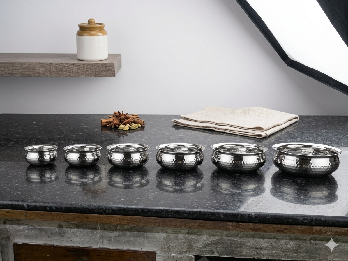 Hammered Stainless Steel Serving Bowl with Lid — Premium Dinnerware for Indian Homes