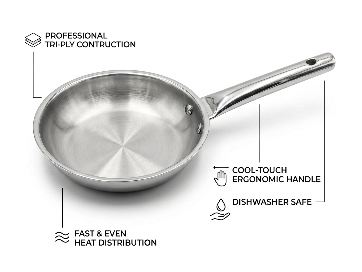 Cheftone Triply Frypan | Stainless Steel | Induction Base, Gas.