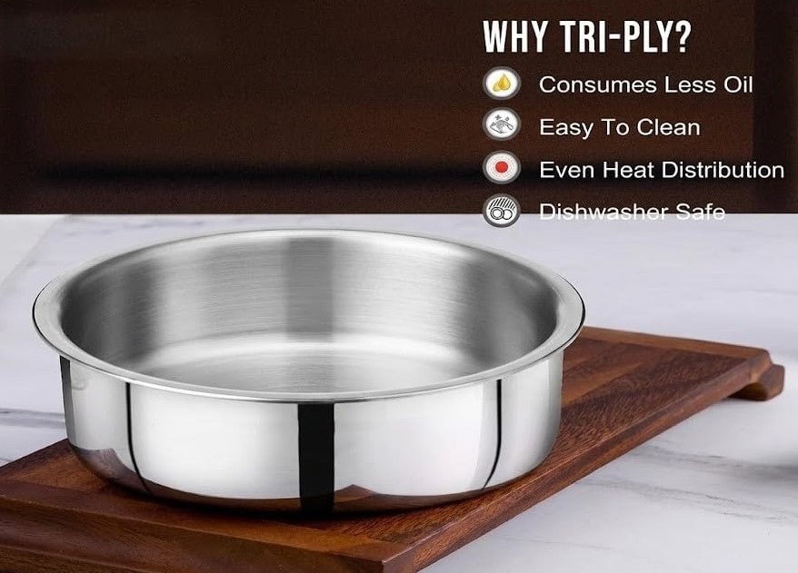 Cheftone Lagadi Triply Kadai | Stainless Steel Triply Cookware