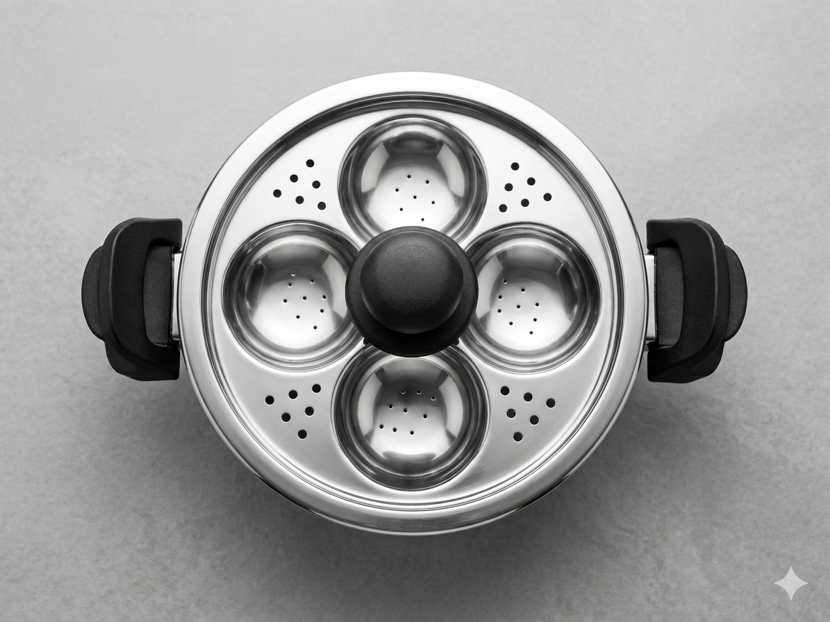 Sonu Stainless Steel Idli Steamer Pot | Glass Lid + Strainer Lid | 4 Plates | Mirror Finish | Gas & Induction Compatible