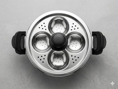 Sonu Stainless Steel Idli Steamer Pot | Glass Lid + Strainer Lid | 4 Plates | Mirror Finish | Gas & Induction Compatible