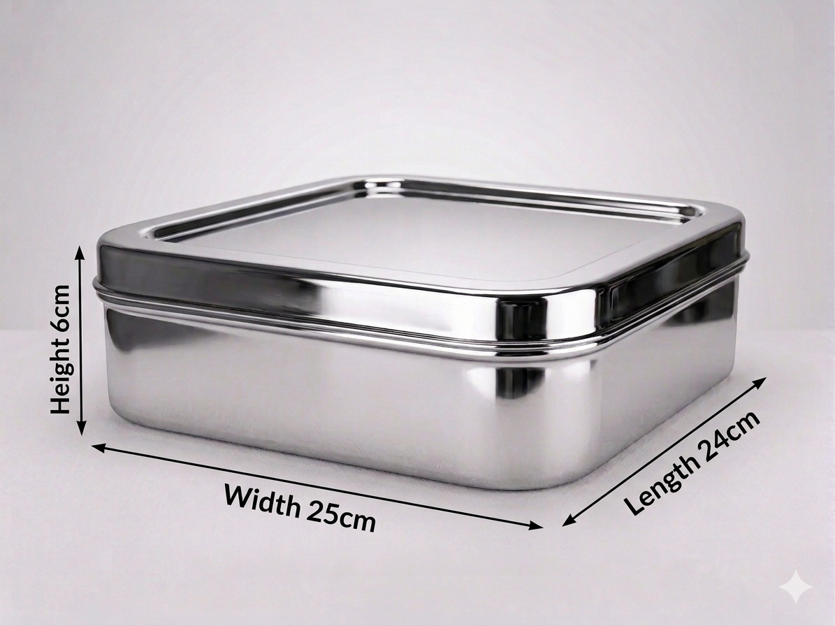 Square Stainless Steel Masala Box with 9 Spice Containers, Lid & Spoon | Rust-Proof Steel Masala Dabba