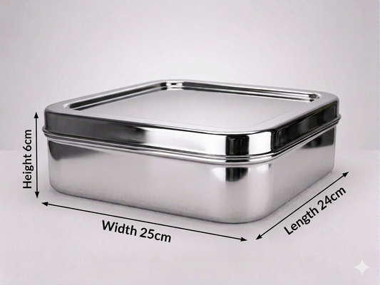 Square Stainless Steel Masala Box with 9 Spice Containers, Lid & Spoon | Rust-Proof Steel Masala Dabba
