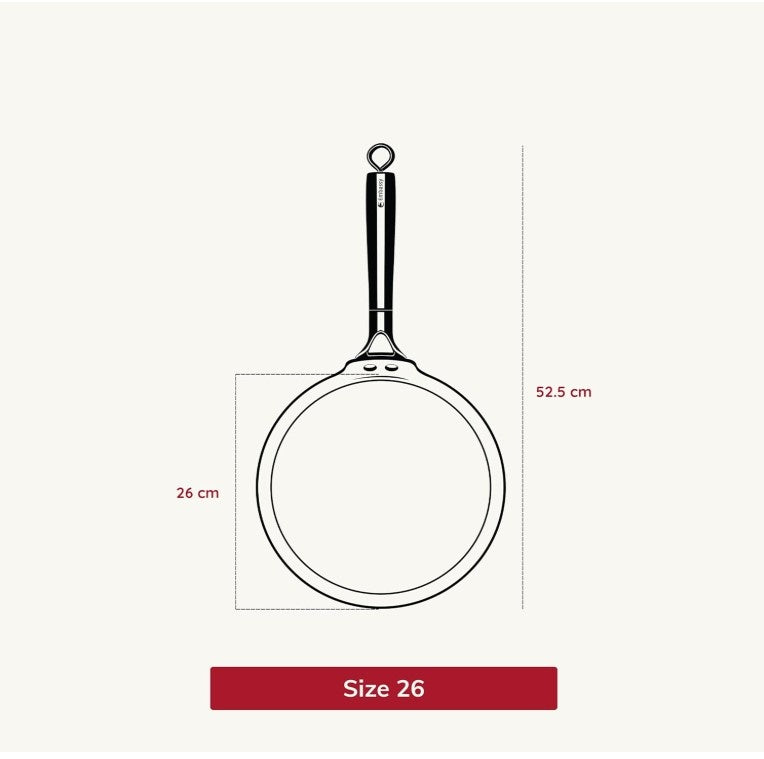 Embassy Touchstone Cast Iron Dosa Tawa with Wooden Handle | Pre-Seasoned, Naturally Non-Stick | Gas & Induction Compatible